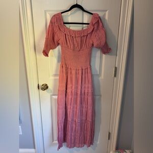 BB Dakota Pink Smocked Maxi Dress